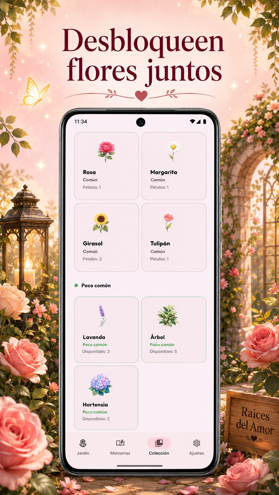 Pantalla de colección de flores desbloqueadas