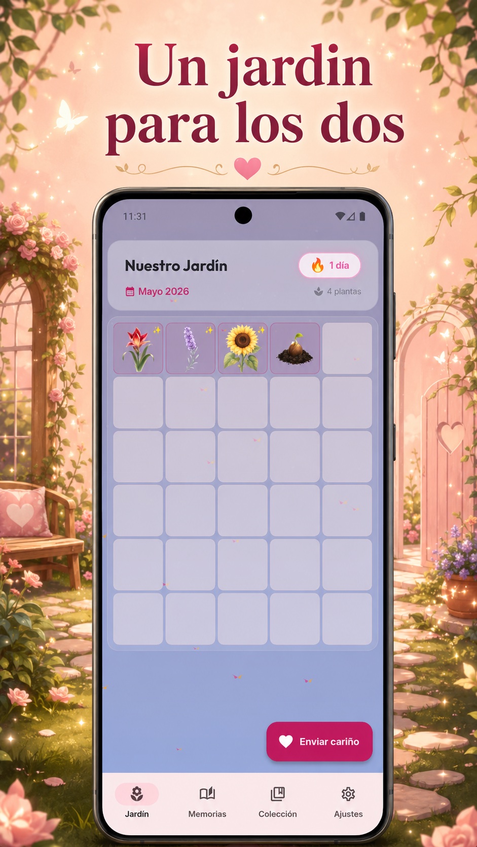 Pantalla del jardín compartido de Raíces del Amor
