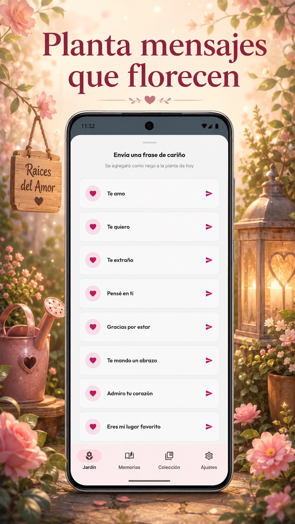 Pantalla para enviar mensajes de cariño